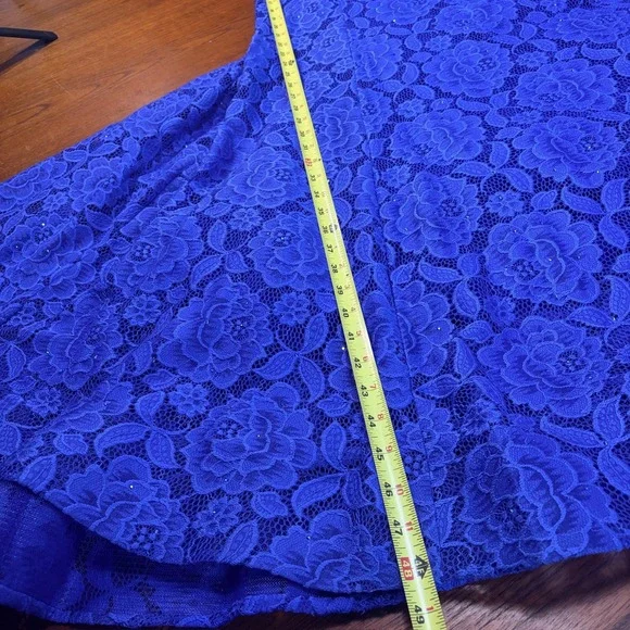 La Femme Lace Mermaid Gown Womens 10 Royal Blue Rhinestone Strapless Prom Dress - Picture 10 of 10